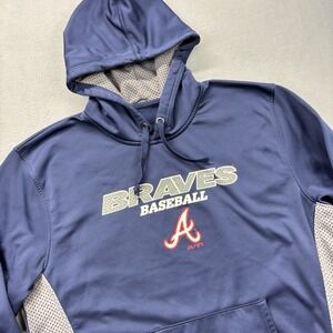 Atlanta Braves Hoodie Mens XL Blue Majestic Sweatshirt MLB Lightweight Baseball